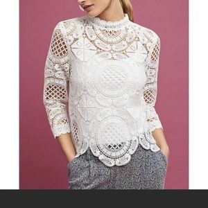 Anthropologie Lace Cream shirt